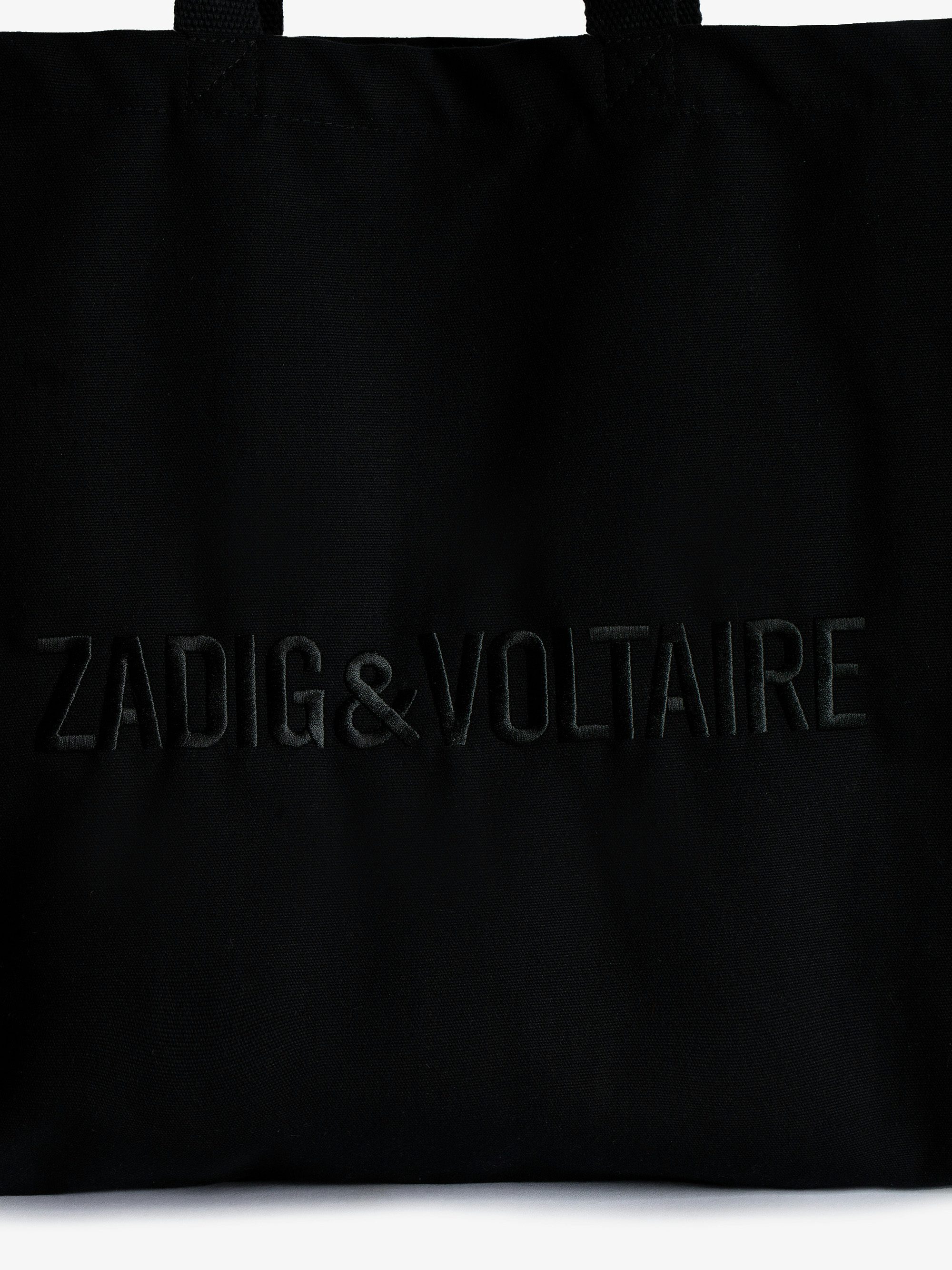 Overnight Tote Bag - Voltaire Vice large black cotton tote bag.